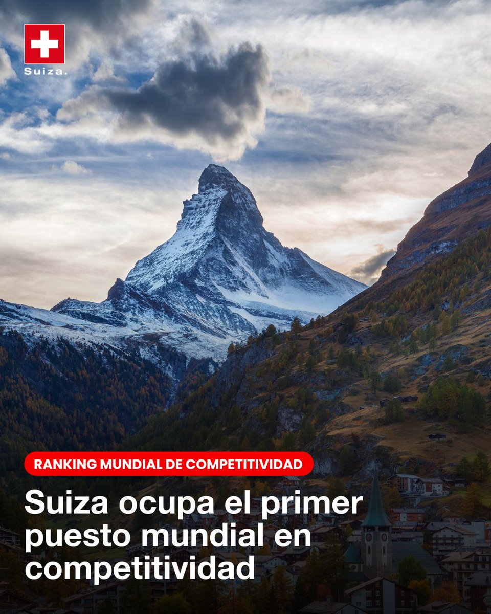 🇨🇭 ¡Suiza vuelve a estar en lo más alto!

Según el Ranking Mundial de Competitividad 2025 del IMD, Suiza ha recuperado el primer puesto como la economía más competitiva del mundo.

Su secreto: su eficaz gobernanza, su estabilidad política y sus infraestructuras de primer nivel.