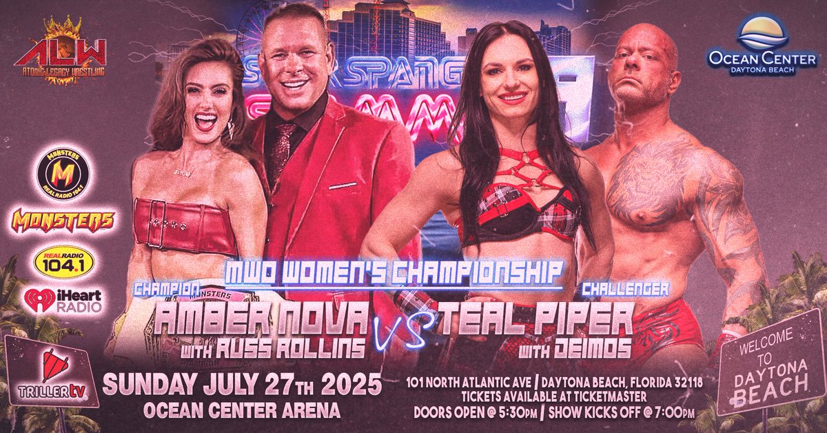 Atomic Legacy Wrestling (@wrestlingatomic) on Twitter photo 🔥 TEAM PIPER vs. TEAM NOVA
Which side are you on!?? Are you on TEAM PIPER or on TEAM NOVA!??
This BLOCKBUSTER 💥 MATCH takes place on Sunday July 27th at the HISTORIC Ocean Center Arena in Daytona Beach Florida!
<a href="/AmberNova73/">Amber Nova🔧</a> vs <a href="/arielteal/">Teal Piper</a>
🎟
ticketmaster.com/alw-star-spang… 🔥 TEAM PIPER vs. TEAM NOVA
Which side are you on!?? Are you on TEAM PIPER or on TEAM NOVA!??
This BLOCKBUSTER 💥 MATCH takes place on Sunday July 27th at the HISTORIC Ocean Center Arena in Daytona Beach Florida!
<a href="/AmberNova73/">Amber Nova🔧</a> vs <a href="/arielteal/">Teal Piper</a>
🎟
ticketmaster.com/alw-star-spang…