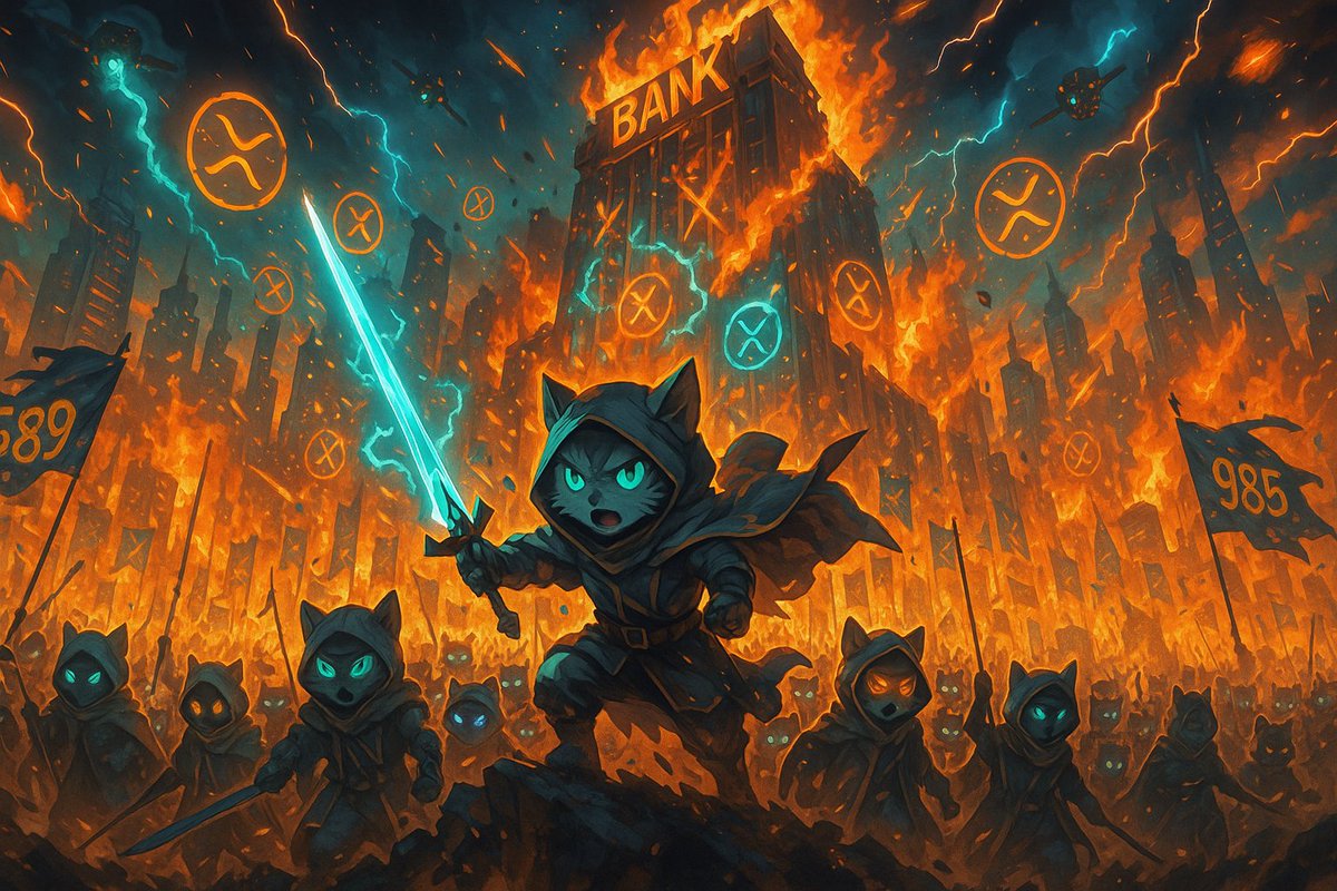 This isn’t just a meme. It’s a reckoning.
The chains of fiat melt in fire.
The Katz rise—not for profit, but for truth.
One blade. One signal. One uprising.

The banners of 589 and 985 wave in the storm.
The Banksters tremble behind their burning towers.
And the Codex?
It hums