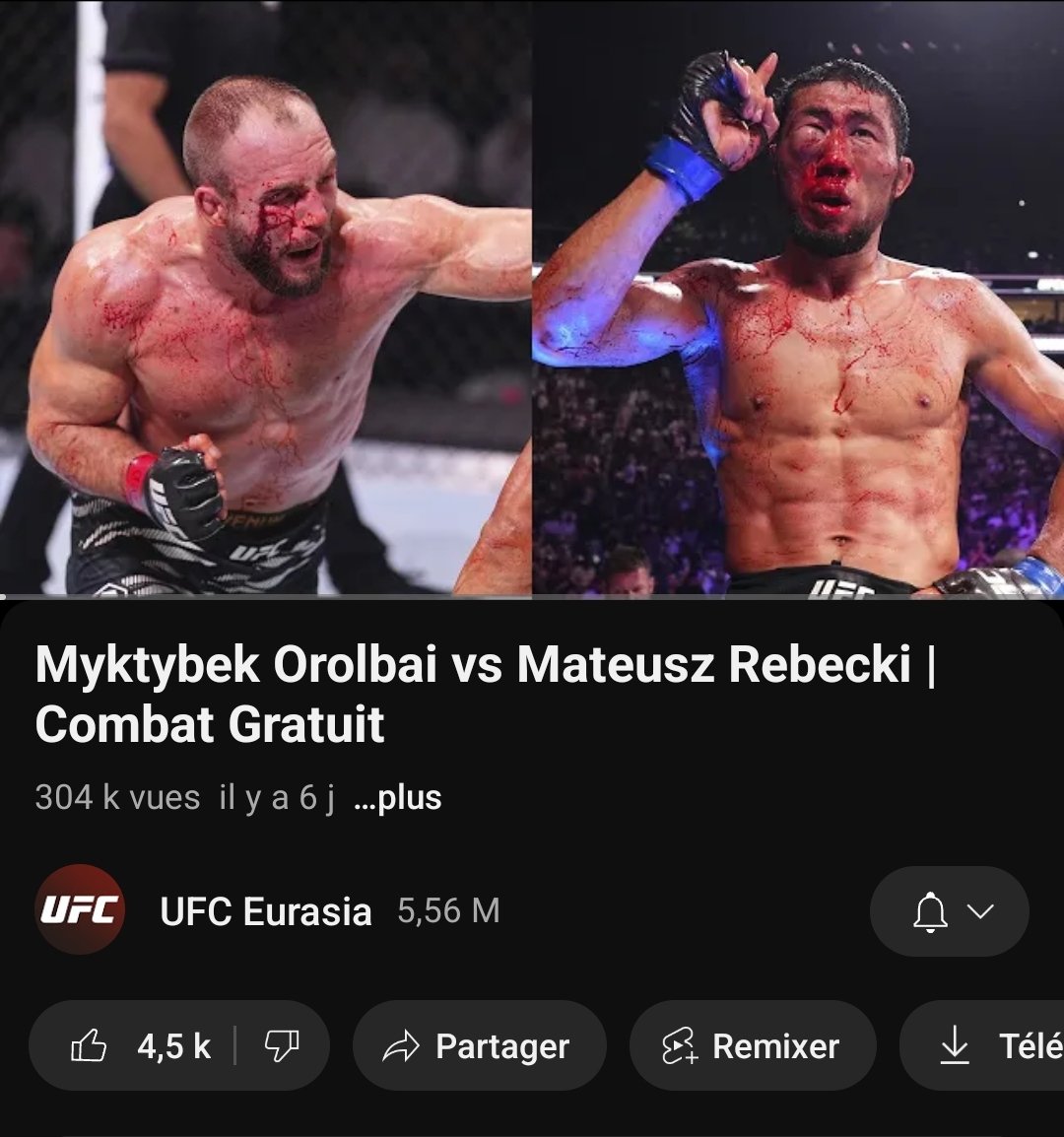 le combat de l'année est disponible gratuitement sur youtube.. UFC Eurasia qui régale comme d'habitude