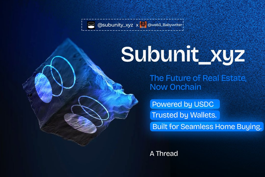 zuko_Writes's tweet image. Real estate is a $400 trillion market.

But you still can’t buy a home… unless you have a bank, a broker, and six months of paperwork.

@Subunit_xyz brings the whole thing onchain—with just your wallet and USDC.

Here’s how it works 🧵🔻
#Subunit #SubsquadOGs #SubunitSubvault