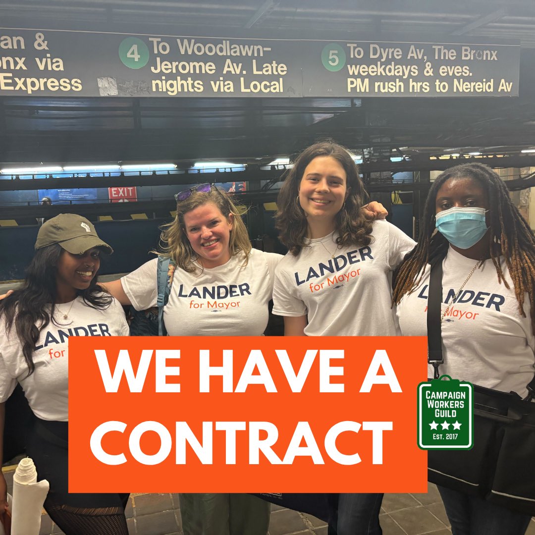 ICYMI - the Brad Lander for NYC Mayor is unionized with CWG! 🪅 Shoutout to all the folks who worked on this contract and ensured that the workers on this campaign were fairly paid &amp; got all the benefits they deserve ⭐️