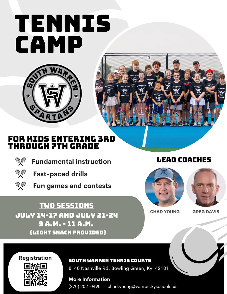 swhstennis's tweet image. There&apos;s still time to register for either of our two camp sessions next month. Cost is $100 per session. Payment must be received by July 1 to guarantee a t-shirt. Register here forms.gle/gSsmukLTxVezVh…