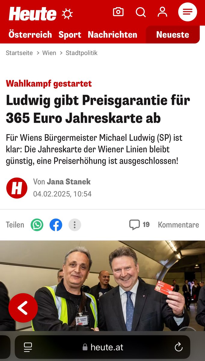 ulrich_leth's tweet photo. Die Halbwertszeit der Versprechen von @BgmLudwig und der @SP_Wien: 4 1/2 Monate. 
(Nicht, dass eine moderate Erhöhung der Ticketpreise - bei gleichzeitiger starker Erhöhung der Preise fürs Parken - nicht sinnvoll wäre … aber wer soll Politikern noch irgendwas glauben?) https://t.co/q98Oau7K6y