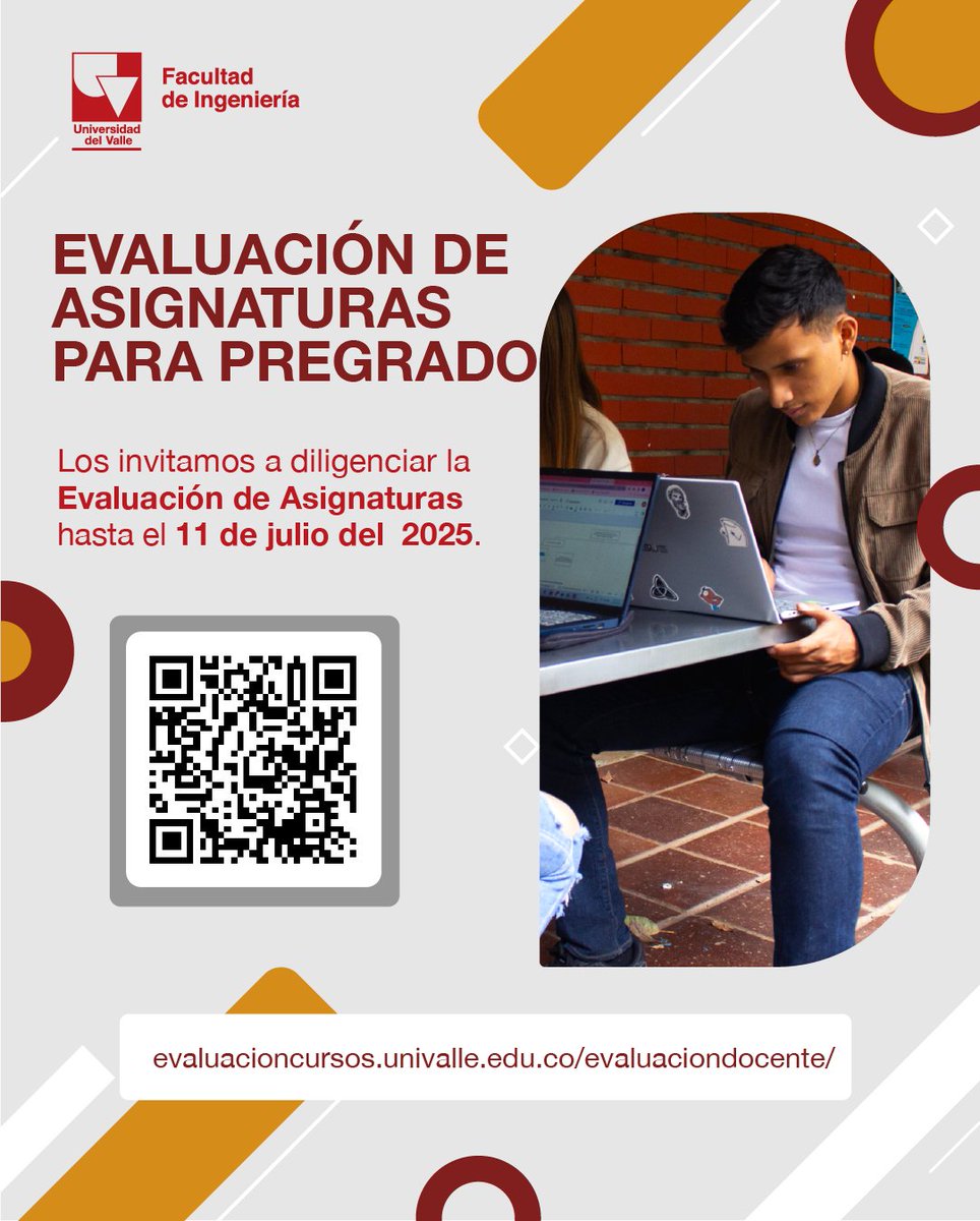 📣 ¡Atención, estudiantes Univalle!

Se extiende las fechas para evaluación de cursos de pregrado hasta el 11 de julio.

✅ Ingresa con tu código estudiantil en el enlace disponible y diligencia la información solicitada en: evaluacioncursos.univalle.edu.co/evaluaciondoce…