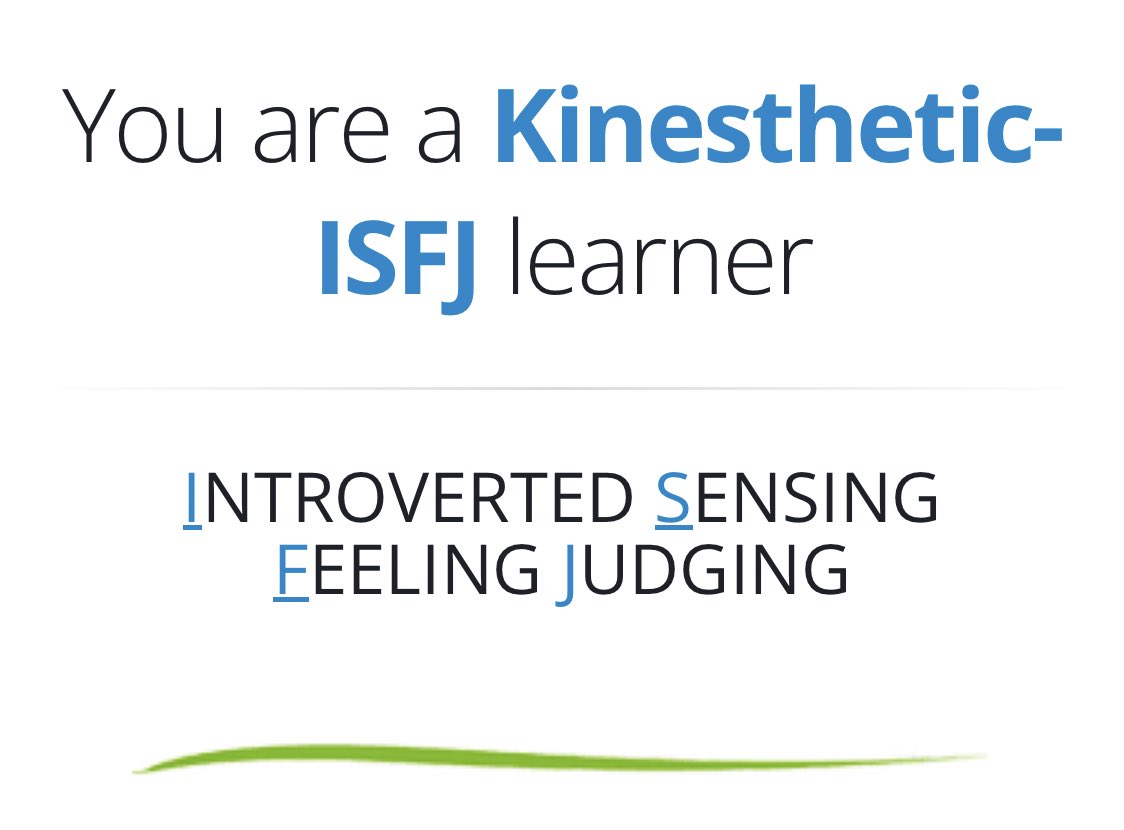 AdaKing___'s tweet photo. I took a learning style quiz and the result shows that I am a Kinesthetic ISFJ learner. In the past learning independently has always been a disadvantage to be but I realized that though collaboration is the best but I can always maximize independence #ALX_SE https://t.co/kaXyaLoOAF