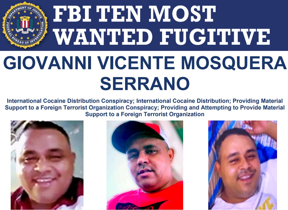FBIJacksonville's tweet image. The FBI named Giovanni Vicente Mosquera Serrano, a senior leader of Tren de Aragua transnational gang, to its Ten Most Wanted Fugitives List. The US Department of State offers a reward of up to $3 million for info leading to his arrest and/or conviction: fbi.gov/wanted/topten/…
