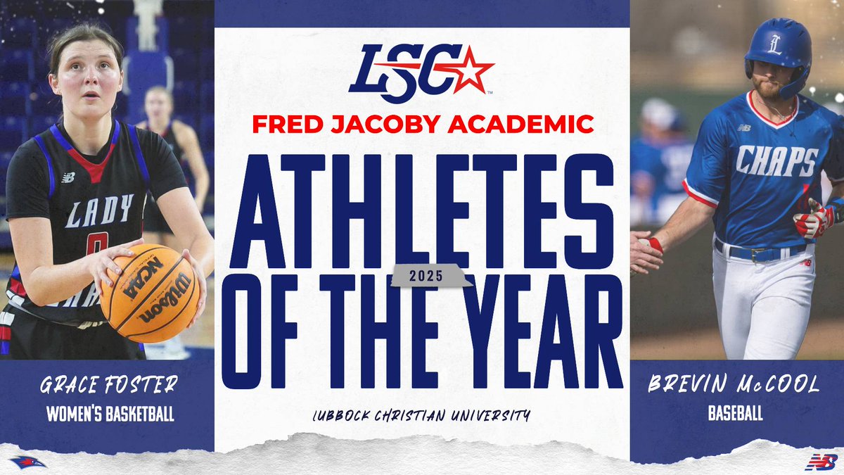 A clean sweep!🧹

Grace Foster and Brevin McCool add another award in their fantastic senior seasons, claiming <a href="/LoneStarConf/">Lone Star Conference</a> Fred Jacoby Academic Athlete of the Year honors! ⚾️🏀

📰READ MORE ⬇️
lcuchaps.com/news/2025/6/24…