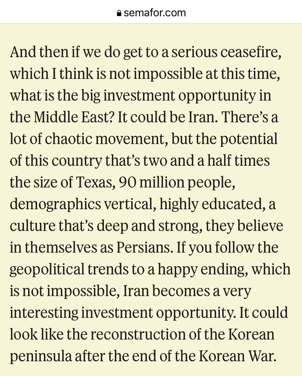 sindap's tweet image. retired admiral who now works for Carlyle Group says quiet part out loud: Iran war ultimately about colonialism (“they believe in themselves as Persians” is a lovely touch of Orientalism too):