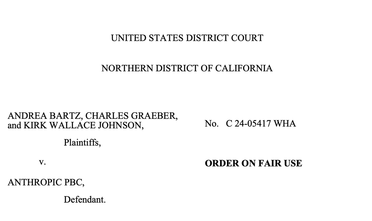 LJ's infoDOCKET (@infodocket) on Twitter photo Reports: “Anthropic Wins on Fair Use For Training Its #LLMs; Loses on Building a ‘Central Library’ of Pirated #Books” infodocket.com/2025/06/24/rep… #legal #fairuse <a href="/auths_alliance/">Authors Alliance</a> Reports: “Anthropic Wins on Fair Use For Training Its #LLMs; Loses on Building a ‘Central Library’ of Pirated #Books” infodocket.com/2025/06/24/rep… #legal #fairuse <a href="/auths_alliance/">Authors Alliance</a>