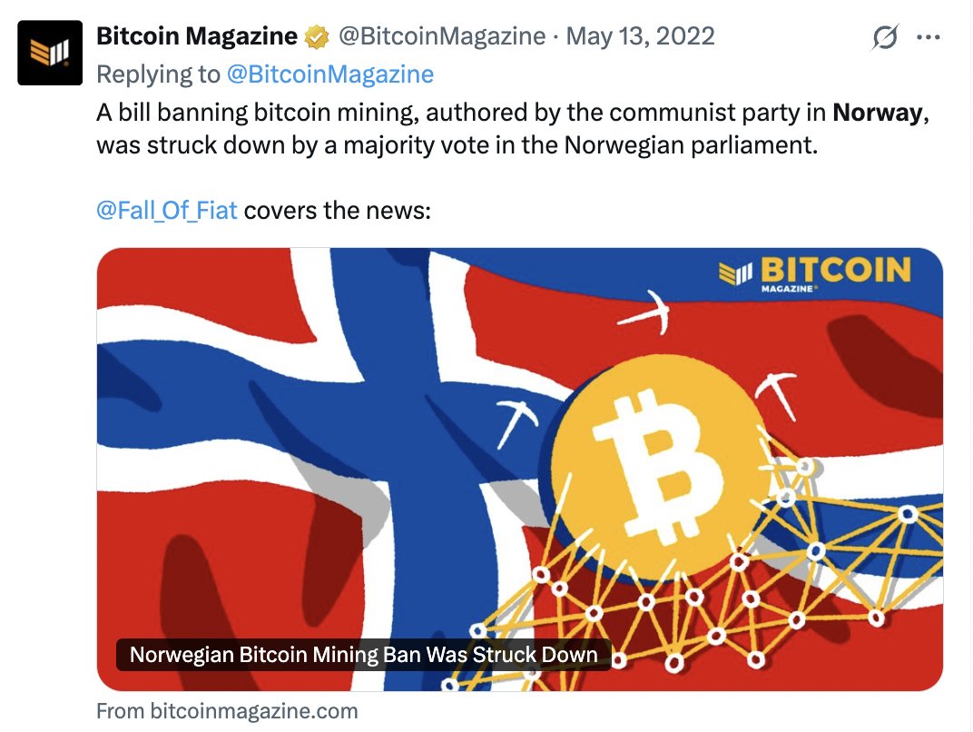 In case you're wondering who's been lobbying hard for many years for Bitcoin mining to be banned in Norway.