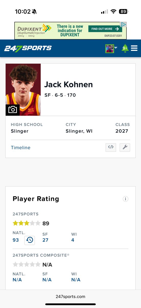 Congrats to Slinger/Team Herro star <a href="/kohnen_jack/">Jack Kohnen</a>. Makes his well-deserved debut in the <a href="/247Sports/">247Sports</a> national rankings today