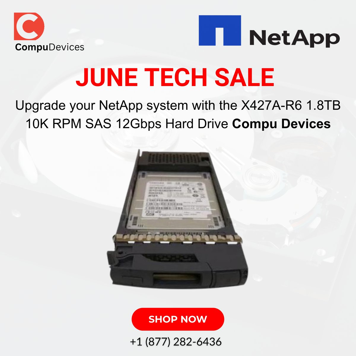 CompuDevices's tweet photo. Boost Your NetApp Storage with X427A-R6 1.8TB Hard Drive!

#X427A #DS2246 #X427AR6 #NetApp #Storage #HDD #HardDrive #HardDisk #InternalHDD #NetAppHardDrives #SASHardDrives #CompuDevices #JuneTech #Sale2025 #TechFest #PowerUp #TechSale https://t.co/M0xdKE3HKE