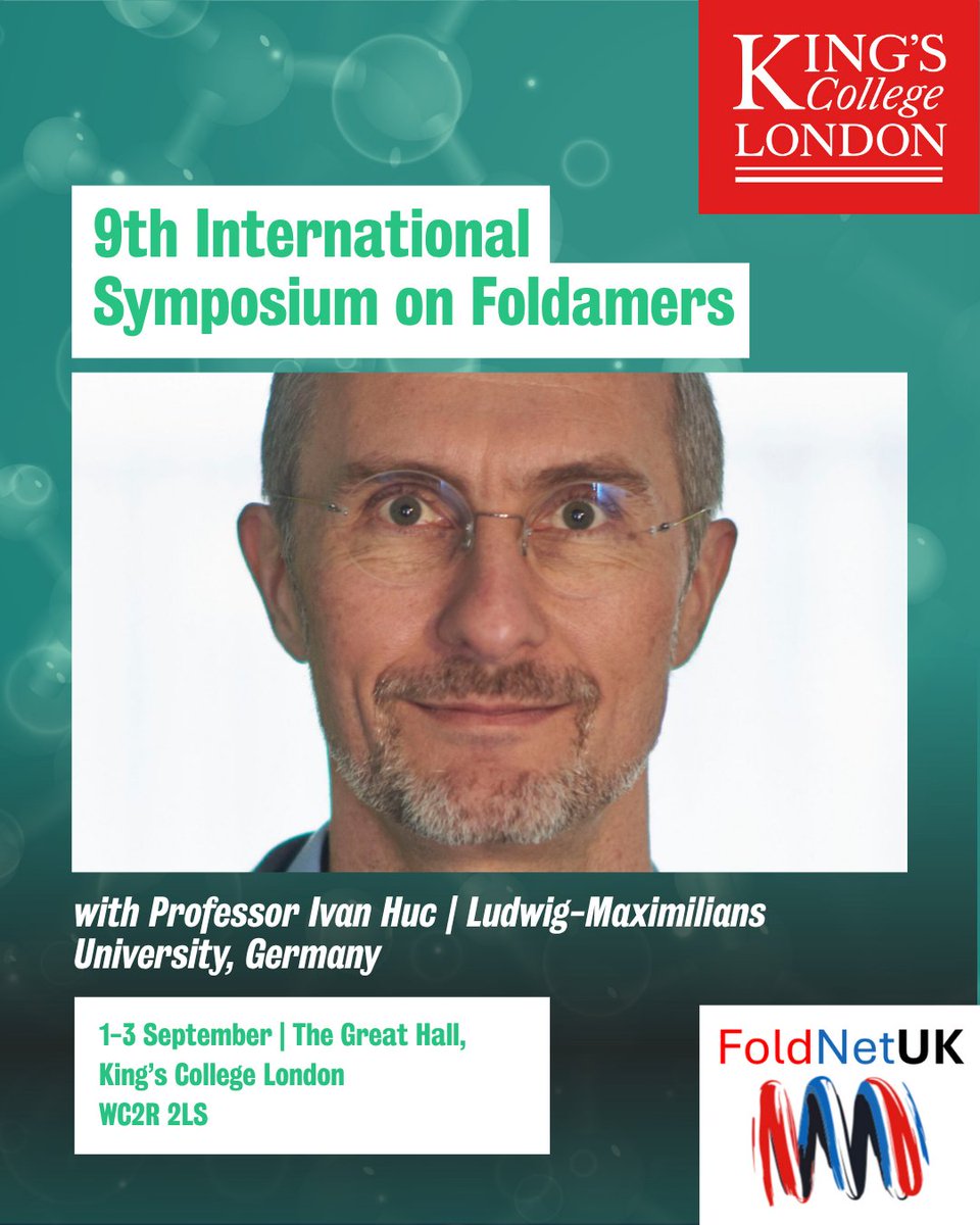 FoldNetUK's tweet image. 🧬 Speaking at Foldamers 2025: ​​Professor Ivan Huc, Ludwig-Maximilians University, Germany  

Professor Ivan Huc will share insights on protein recognition and mimicry with aromatic foldamers.   

📍 Register now: foldamers2025.com