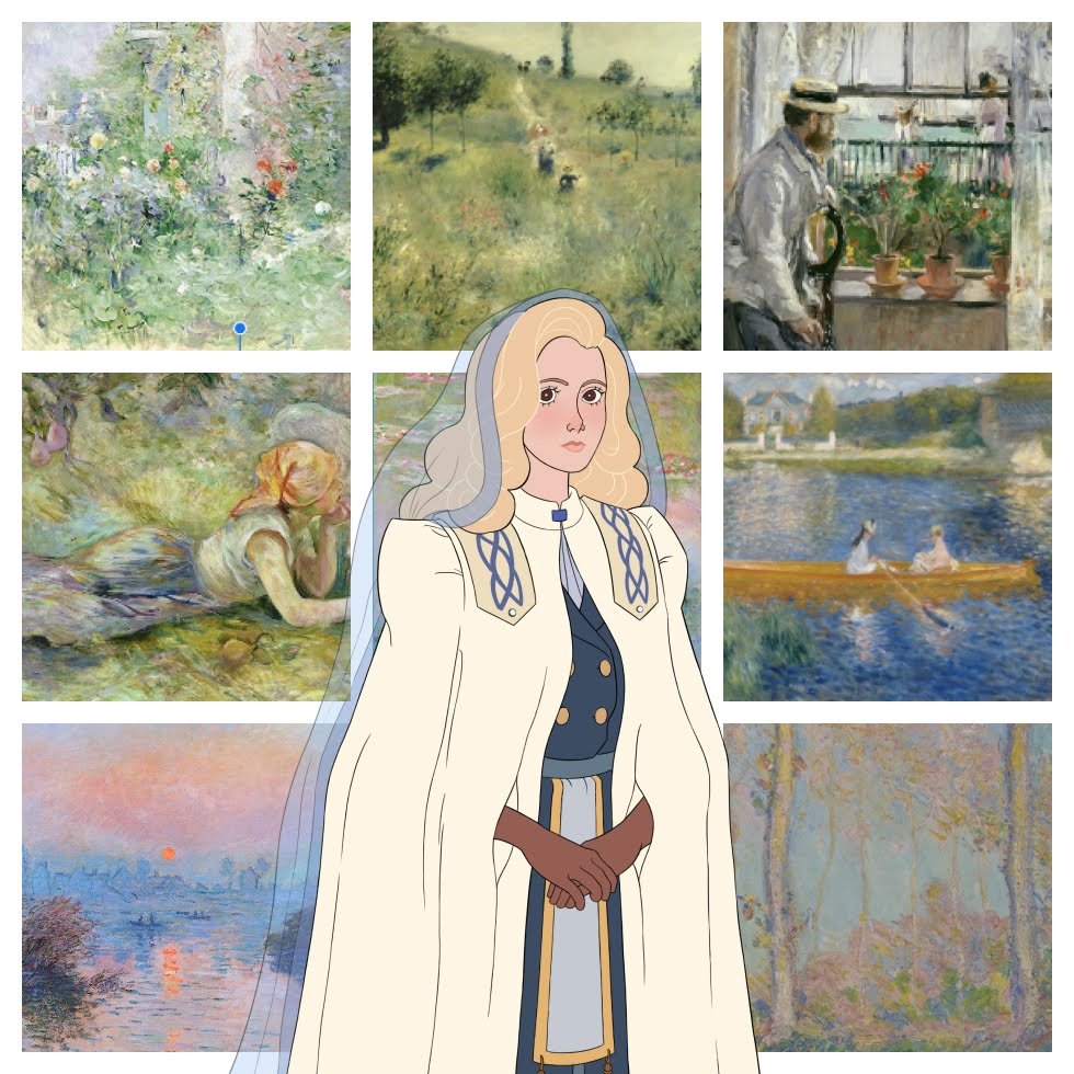 Play as six different characters in our upcoming game Ventreville: A Cure for Sorrow. The vibe of each character's chapter shapes the style for the background art.

This is the moodboard for Etisia's background art: