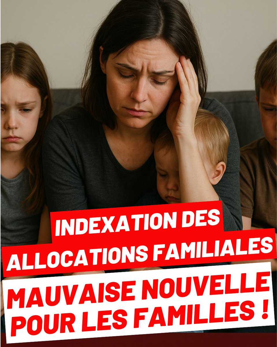 Mauvaise nouvelle pour les familles !
Le Ministre Coppieters confirme le report de 2 mois de l’indexation des allocations familiales.
Une perte pour le pouvoir d’achat et une charge de plus pour les familles. 
Le PS s’y oppose fermement.
Nous continuerons à nous battre pour