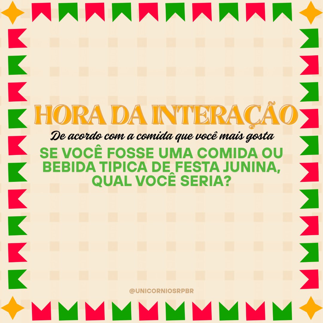 ๑ᅟOlá olá, vamos interagir??

🌽 ˓˓ᅟEstamos em época de festa junina e para quem comemora, costuma ser uma época muito boa para encher a barriguinha enquanto assiste as famosas quadrilhas.

Pensando nisso, fiz uma pequena interação, então me digam...

🏰 — castiel

+