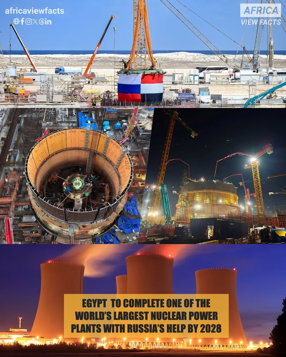 Egypt 🇪🇬 is building its first nuclear power plant in El-Dabaa with help from Russia's Rosatom.

The $28.75 billion project will have four reactors, each producing 1,200 megawatts.

It's expected to be completed by 2028 and will be one of the largest in the world.
