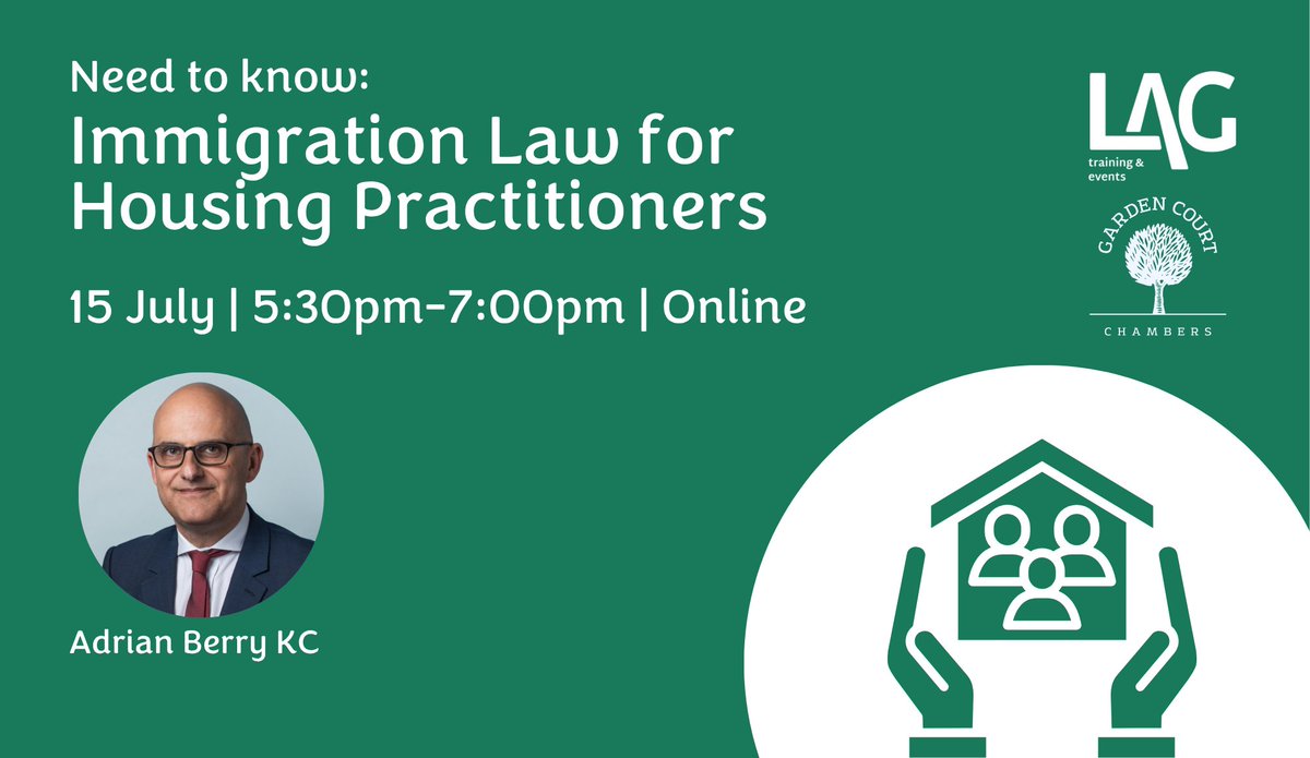 Legal Action Group (@legalactiongrp) on Twitter photo Don't miss our Immigration Law for Housing Practitioners session on 15 July with leading expert <a href="/BerryAdrianC/">Adrian Berry KC #FBPE 🇪🇺</a> of Garden Court Chambers.
More info and registration: tinyurl.com/LAGN2K1 Don't miss our Immigration Law for Housing Practitioners session on 15 July with leading expert <a href="/BerryAdrianC/">Adrian Berry KC #FBPE 🇪🇺</a> of Garden Court Chambers.
More info and registration: tinyurl.com/LAGN2K1