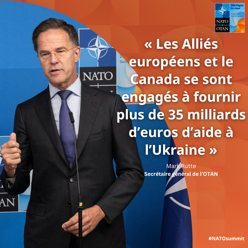 OTAN en français (@otan_fr) on Twitter photo « Tous les Alliés me font part de la même volonté : vous permettre de poursuivre le combat, avec la même force, et mettre un terme à cette guerre effroyable pour parvenir à une paix durable. »
— <a href="/SecGenNATO/">Mark Rutte</a>
#NATOSummit « Tous les Alliés me font part de la même volonté : vous permettre de poursuivre le combat, avec la même force, et mettre un terme à cette guerre effroyable pour parvenir à une paix durable. »
— <a href="/SecGenNATO/">Mark Rutte</a>
#NATOSummit