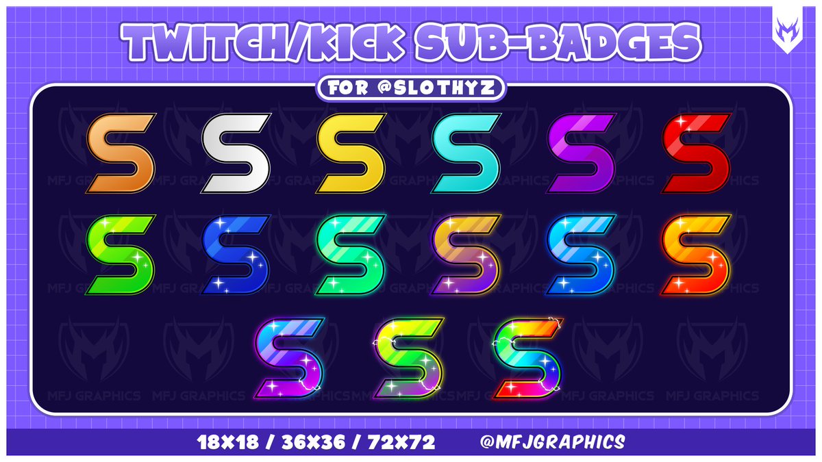 MFJGraphics's tweet photo. Twitch and Kick Sub Badges Done Recently

✦ for a Very good Friend of @GogzyGaming https://t.co/ZsbV9VuBQs