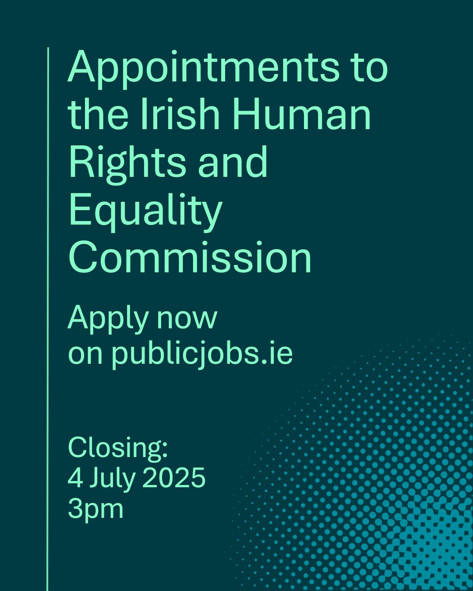 Recruitment for appointments to the Irish Human Rights and Equality Commission is now open. This recruitment process is run independently by the Public Appointments Service and all queries should be directed to them. Apply now on: publicjobs.ie/en/?option=com…