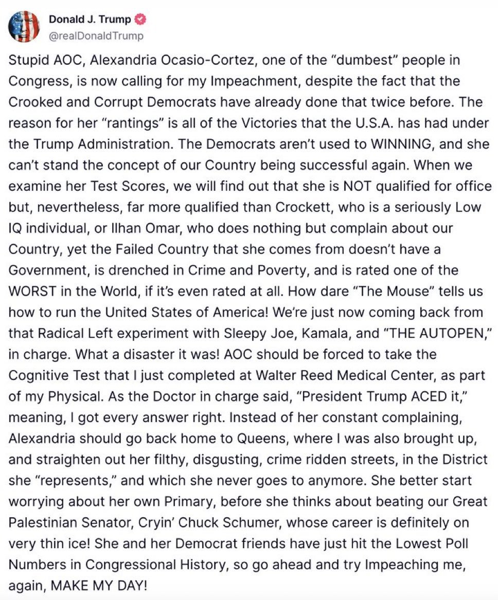 Just in from the shitposter in chief.
