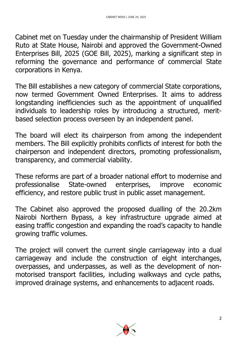 HusseinMohamedg's tweet photo. Chaired by President Ruto, today’s Cabinet meeting made the following key decisions: https://t.co/eGXvck0rwT