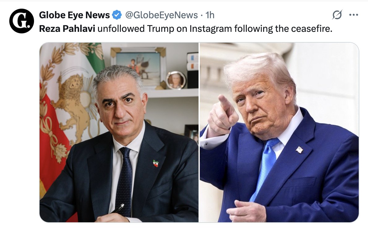 vahid__bahman's tweet photo. بزرگواران این خبر از اساس و بنیان نادرست است.

شاهزاده رضا پهلوی اصولا ترامپ را در اینستاگرام دنبال نمی‌کردند که بخواهند آنفالو هم بکنند

ایشان ترامپ را در توییتر X دنبال می‌کردند که همچنان هم دنبال می‌کنند.

This news is entirely incorrect. Prince Reza Pahlavi never followed Trump on Instagram, so there was no question of unfollowing him. In fact, Prince Pahlavi followed Trump on Twitter (X) and still does.