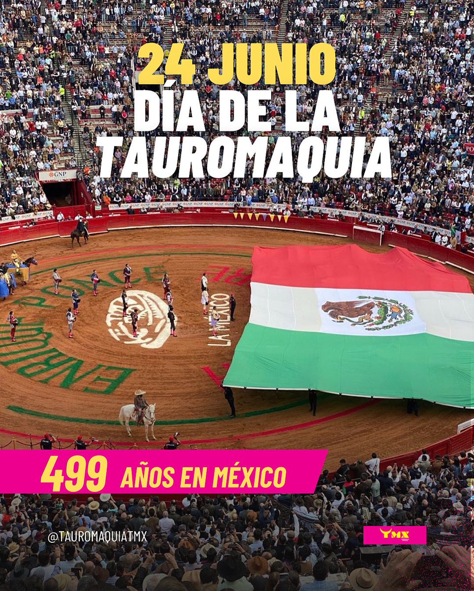 TauromaquiaTMX's tweet photo. Un día como hoy hace 499 años se realizó el primer festejo taurino en México. Sin duda un hecho histórico, digno de conmemorar y resaltar que estamos a tan solo 1 año de los 500 años de la #Tauromaquia 🇲🇽 🐂 🎉 

#24junio #499añosDeMéxicoTaurino  #ViveLibre #499añosdehistoria https://t.co/ChbomtwOe6