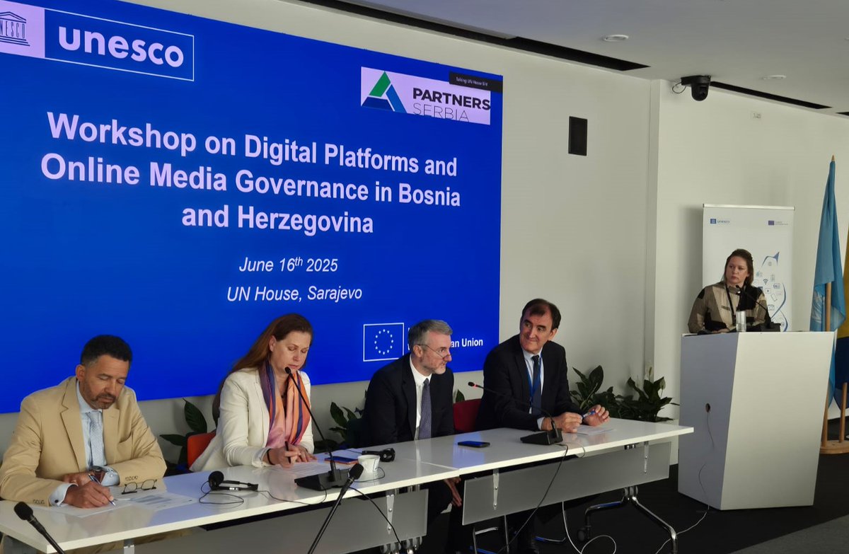 UNESCO Venice Office (@unescovenice) on Twitter photo 💻Advancing digital platforms & online media governance in 🇧🇦
Within #TrustinMediaSEE🇪🇺, <a href="/UNESCO/">UNESCO 🏛️ #Education #Sciences #Culture 🇺🇳</a> & <a href="/PartnersSerbia/">Partners Serbia</a> gathered 40+ voices at <a href="/UN_BiH/">United Nations BiH</a> to debate digital #media governance and explore <a href="/SEENPM_org/">SEENPM</a>’s regional study & risk assessments on online media regulation.📝
<a href="/eubih/">EU in Bosnia and Herzegovina</a> 💻Advancing digital platforms & online media governance in 🇧🇦
Within #TrustinMediaSEE🇪🇺, <a href="/UNESCO/">UNESCO 🏛️ #Education #Sciences #Culture 🇺🇳</a> & <a href="/PartnersSerbia/">Partners Serbia</a> gathered 40+ voices at <a href="/UN_BiH/">United Nations BiH</a> to debate digital #media governance and explore <a href="/SEENPM_org/">SEENPM</a>’s regional study & risk assessments on online media regulation.📝
<a href="/eubih/">EU in Bosnia and Herzegovina</a>