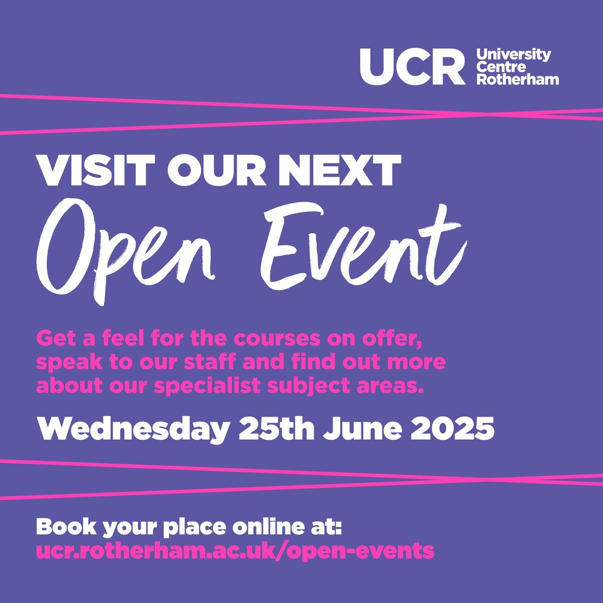Thinking about your future? Come and see what University Centre Rotherham has to offer! 

Our Open Event is tomorrow – grab your spot before it’s too late! 🎓✨
 
ucr.rotherham.ac.uk/event/june-202…

#University #Rotherham #OpenEvent #HigherEducation #StudentLife #ApplyNow
