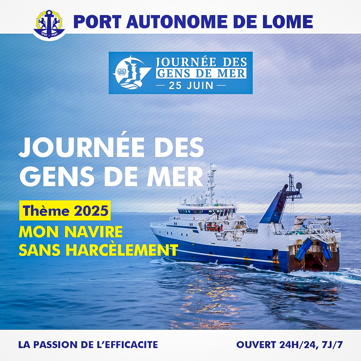 portdelome's tweet photo. đïž 25 Juin : JournĂ©e des Gens de Mer
Cette année, la communauté #maritime mondiale se réunit pour célébrer la Journée des #gensdemer autour du thÚme : "Mon navire sans harcÚlement".
#MyHarassmentFreeShip #navigation #ocean #capitaine #shipping #seafarer
@IMOHQ @MaritimeTg https://t.co/ZPxUvtgaAd