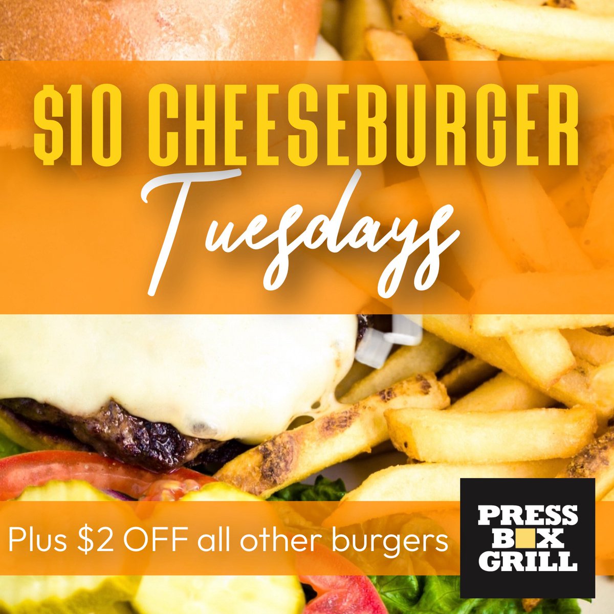 pressboxgrill's tweet image. Tuesdays just got tastier at Press Box! 🍔 Grab one of our juicy Cheeseburgers for just $10 every Tuesday — plus enjoy $2 off all other burgers on the menu. See you soon for the ultimate burger night! 
#dallaseats #dallasfood #dallasrestaurants #downtowndallas #dallas #dallastx