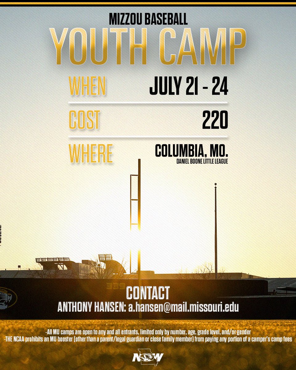 MizzouBaseball's tweet image. Summer Youth Camps are here โพ๏ธ
Use the below to sign up ๐
missouribaseballcamps.totalcamps.com/shop/EVENT
#MizzouNOW ๐ฏโพ๏ธ