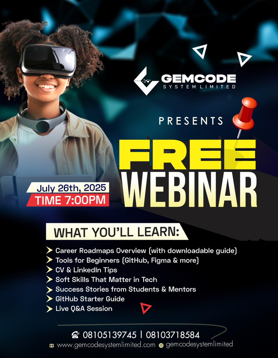 Gemcodesystem's tweet photo. 🎯 Career Roadmaps. Tools. CV Tips. Q&amp;A.
Everything you need to start tech in 2025.
🗓 July 26 | 🕖 7PM
Register now ➡️ https://t.co/BCMyxuMEA7 https://t.co/LMGPx30Prc
