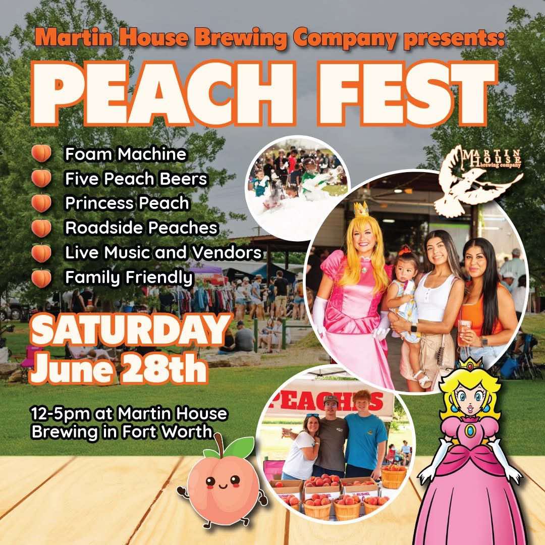 MartinHouseBrew's tweet image. This Saturday, June 28th, 12-5pm is Peach Fest! We'll have five peach beers, foam machine, live music, and fun for the fam. Tag your DFW buddies and tell em to come get these peaches!