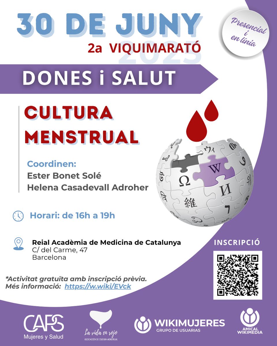 ViquidonesUPF's tweet photo. 📢 Torna la #Viquimarató #DonesiSalut!
📅 Presencial o en línia!
🙌 T’hi apuntes?
Sigui quina sigui la teva experiència, ets molt benvinguda.
Fem créixer el coneixement lliure a la xarxa!
@AmicalWikimedia @igualtatcat #Viquipèdia #WikiGap https://t.co/KkaSEiYeW0
