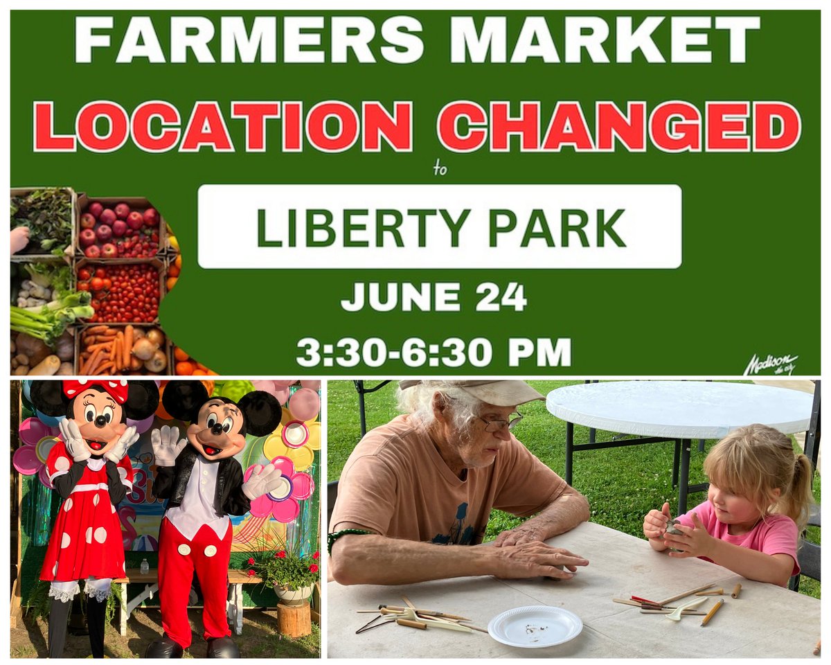 Ready for some fresh produce? Come to the Madison Farmers Market TODAY from 3:30-6:30 at Liberty Park. Enter either from Madison Avenue or Grandview Boulevard across from Wal-Mart.

More than 30 vendors!