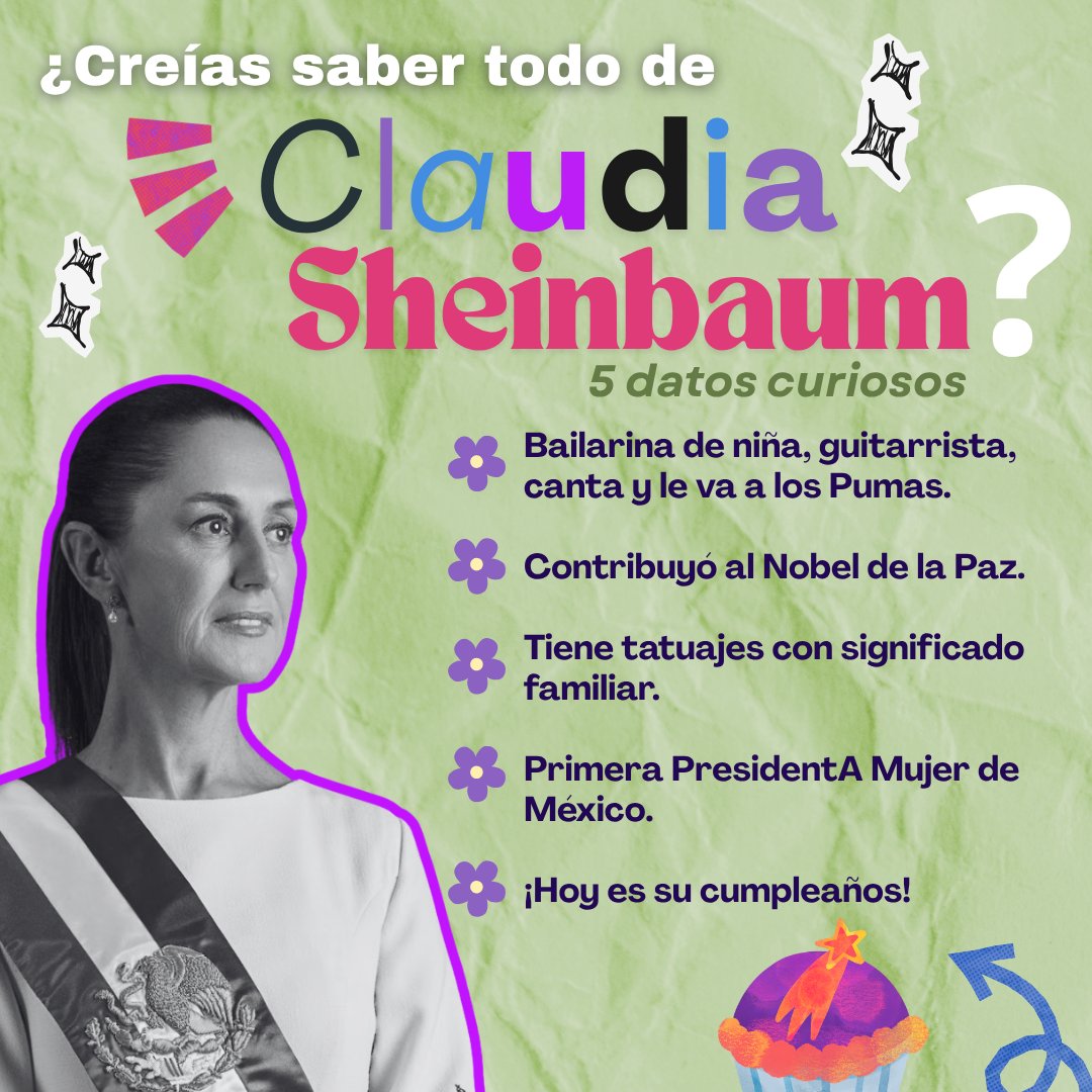Claudia Sheinbaum hace historia e inspira. Hoy en su cumpleaños, te compartimos 5 datos que muestran su lado más humano y valiente. ¿Cuál te llegó al corazón? ¡Cuéntanos!
#FelicidadesPresidenta