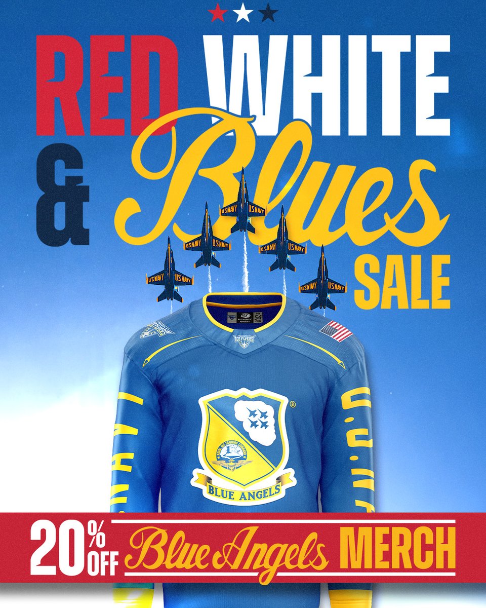 PcolaIceFlyers's tweet image. Get ready for the Red, White and Blues with an additional 20% off Blue Angels x Ice Flyers Merchandise 🇺🇸
Sale begins on June 27th at 8am and ends on July 13th at 11:59pm
🛍️: shop.iceflyers.com