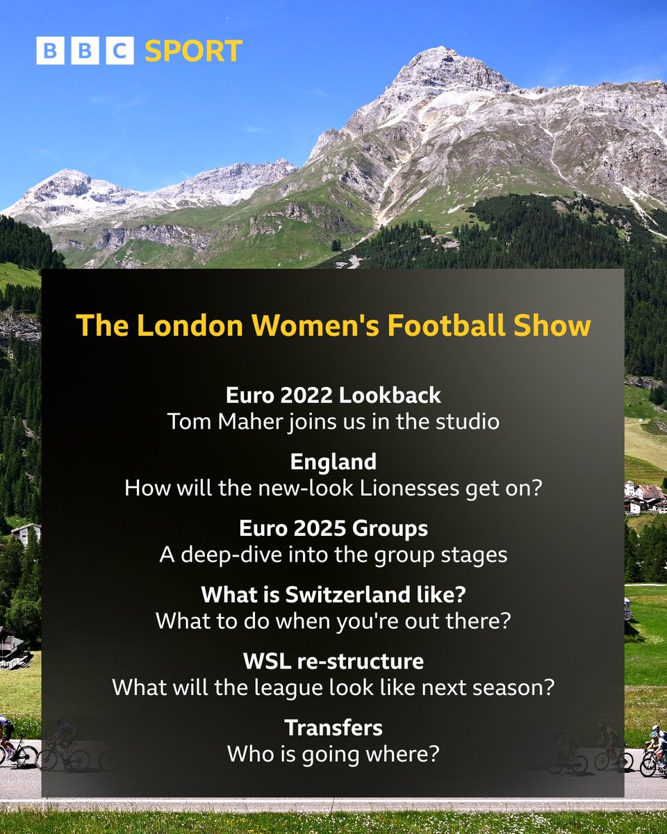 BBCLondonSport's tweet photo. π¨ The UEFA Womenβs EURO 2025 kicks off in just over a week - and weβve got everything you need to get ready! π
π Join us from 6β7PM on @BBCRadioLondon for 'The London Womenβs Football Show', as we look ahead to the summerβs biggest tournament βοΈ
#BBCFootball #LWFS https://t.co/pI82q6kvZu