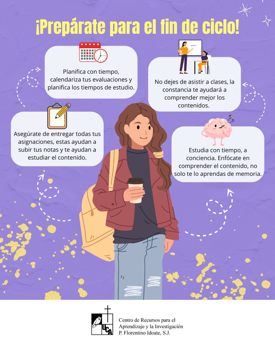 👩‍🎓🎒 Ya estamos en la recta final del ciclo académico, estos últimos días son cruciales. Aquí te compartimos un par de recomendaciones para el fin de ciclo.  👩‍🎓🎒