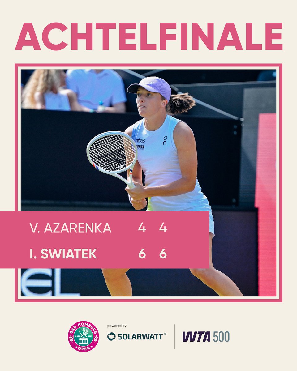 badhomburgopen's tweet image. Iga #Swiatek gewinnt ihr Match in Bad Homburg gegen Victoria #Azarenka und zieht in das Viertelfinale ein!

#BHO