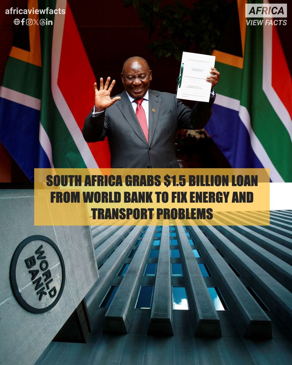 South Africa 🇿🇦 has signed a $1.5 billion (R30 billion) loan deal with the World Bank to fix key infrastructure problems, especially in energy and freight transport.