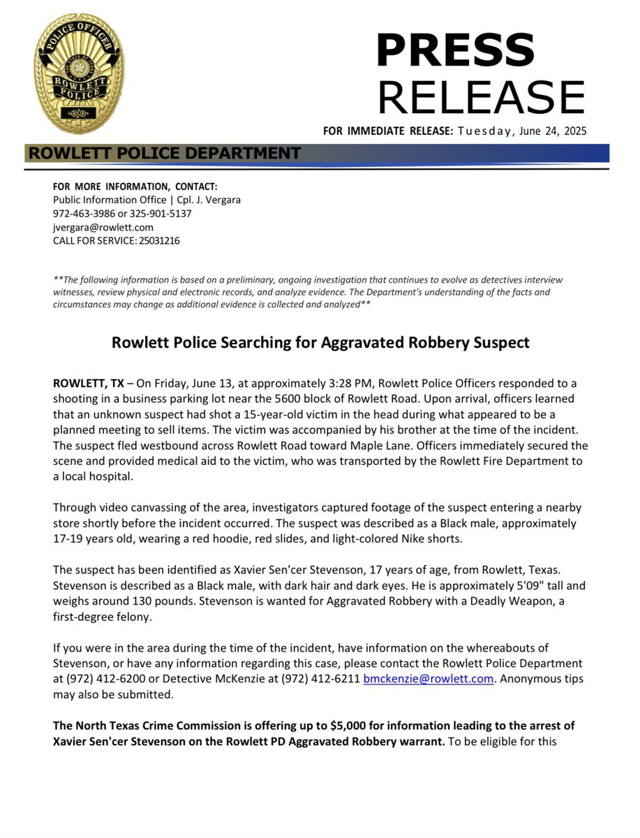 Rowlett Police Department tweet media