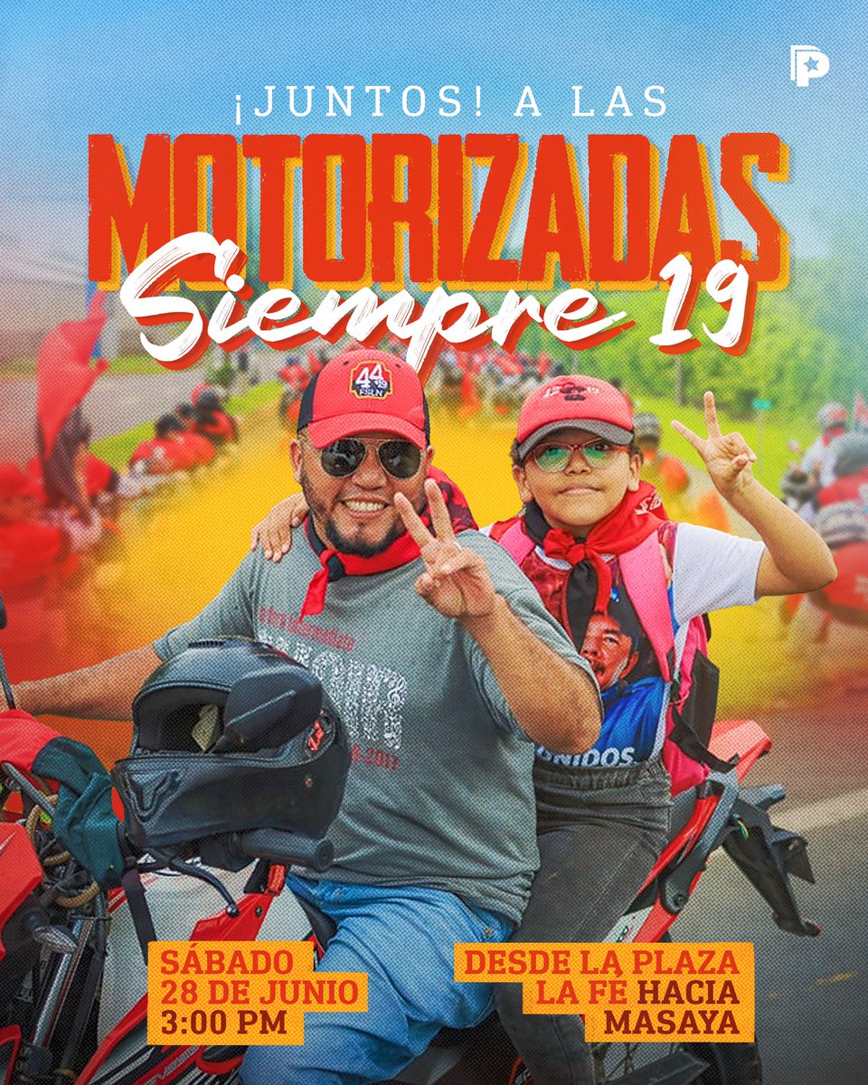 🔴⚫️🔥 Este sábado, las calles se llenan de alegría y convicción con las Motorizadas Siempre 19. ¡Unidad, compromiso y esperanza en marcha! Porque seguimos firmes, caminando con amor y valentía por la Nicaragua que soñamos y defendemos.