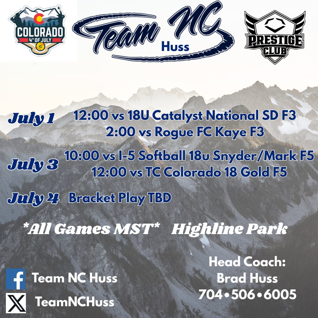 Team North Carolina Huss 24/25 (@teamnchuss) on Twitter photo We are heading west for the <a href="/COSparkFire/">CO 4th of July</a>! Pool play begins on July 1 at Highline Park. Safe travels to all! ✈️🚙🚐⛰️<a href="/HussBrad/">Team North Carolina-Huss</a> <a href="/TeamNCSoftball/">Team North Carolina Softball</a> We are heading west for the <a href="/COSparkFire/">CO 4th of July</a>! Pool play begins on July 1 at Highline Park. Safe travels to all! ✈️🚙🚐⛰️<a href="/HussBrad/">Team North Carolina-Huss</a> <a href="/TeamNCSoftball/">Team North Carolina Softball</a>