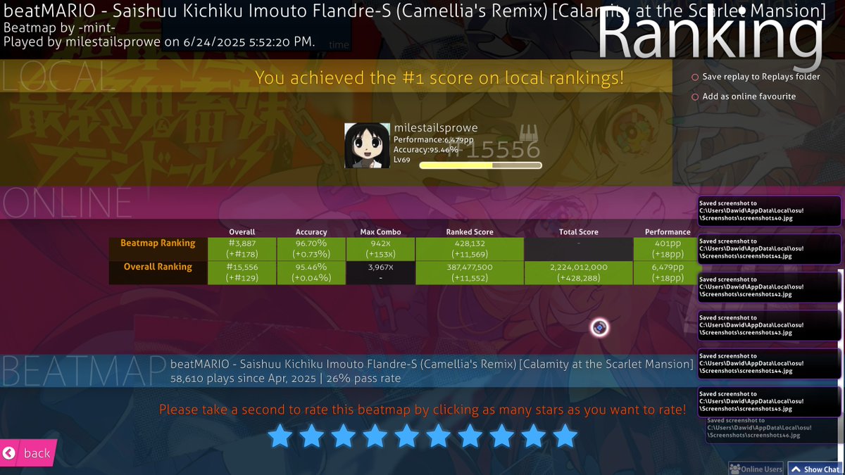sxeter246's tweet photo. FIRST 400 EVER ON SAISHUU HT OMG IM SO HAPPY RN https://t.co/SkwXgm4Pry