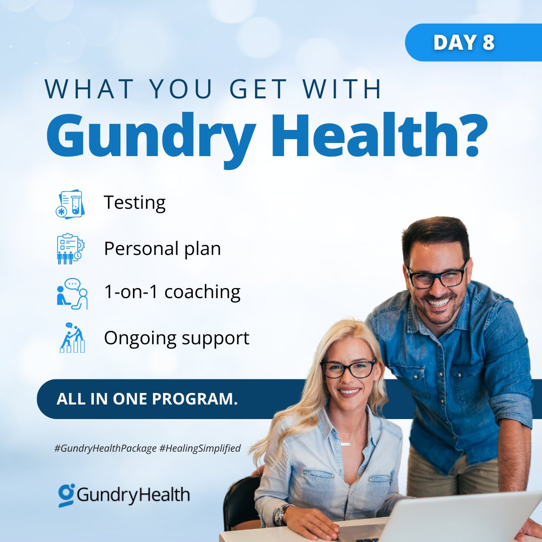 Day 8: What You Get With Gundry Health

Testing :✔️
Personal plan :✔️
1-on-1 coaching :✔️
Ongoing support :✔️

All in one program.
gundryhealth.com
 #GundryHealthPackage #HealingSimplified